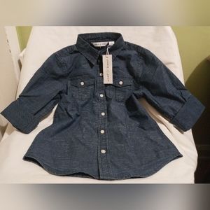 Janie And Jack Boys Blue Denim Button Down Long Sleeved Shirt, Size: 5